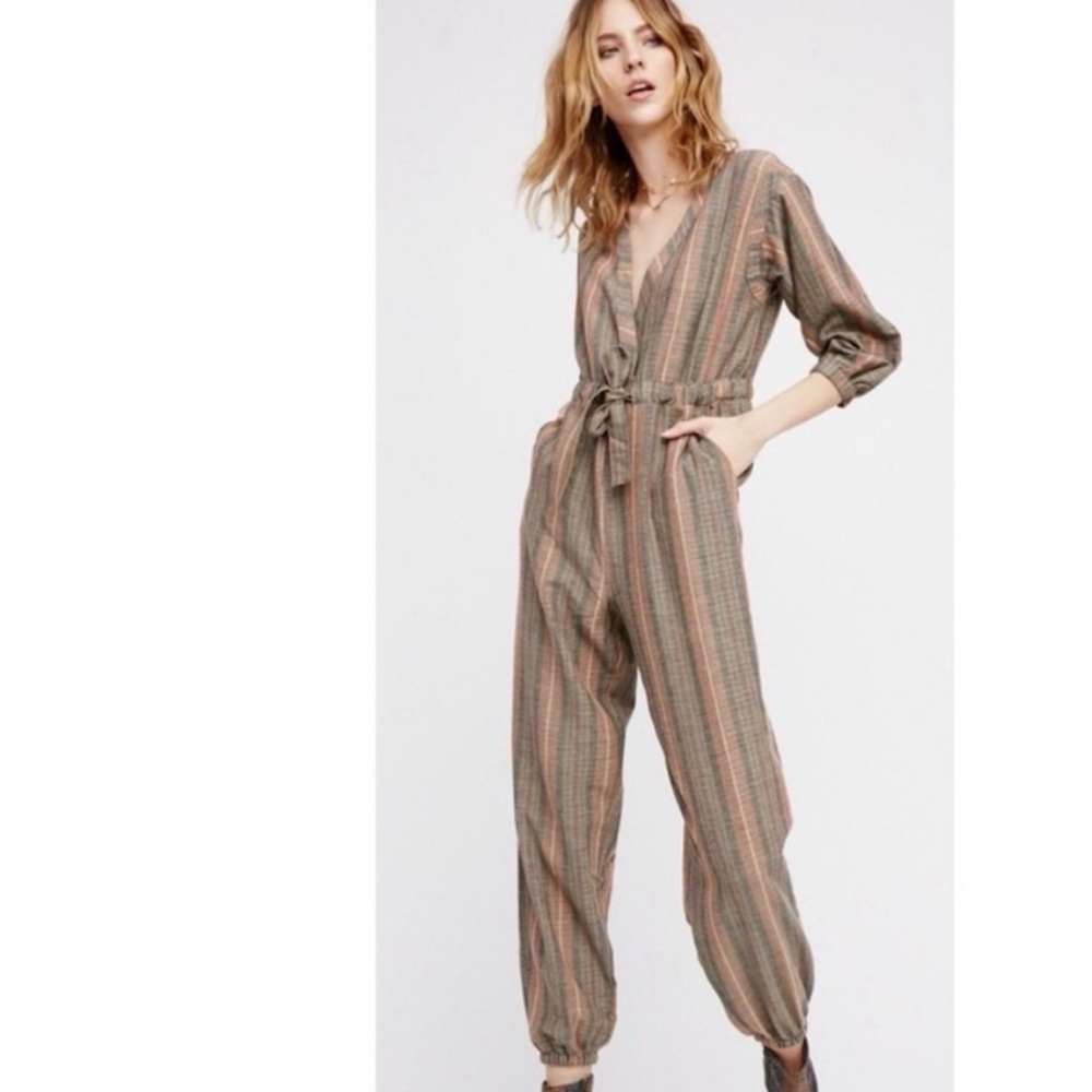 FREE PEOPLE Loveland Striped Metallic Jumpsuit